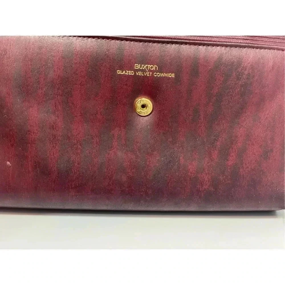 Vintage | Buxton Marble Glazed Velvet Cowhide Bifold Wallet Purse with zippered - Picture 5 of 9
